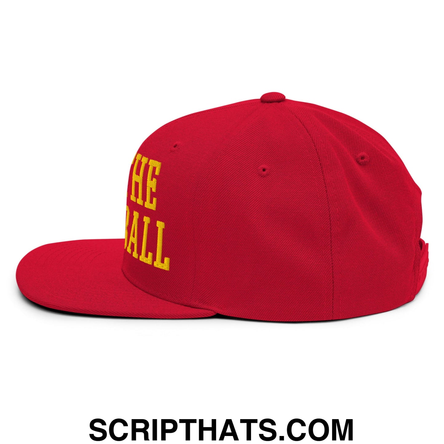 Run The Damn Ball Yellow Embroidered Flat Bill Brim Snapback Hat Red