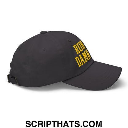 Run The Damn Ball Yellow Embroidered Unstructured Dad Hat Dark Grey