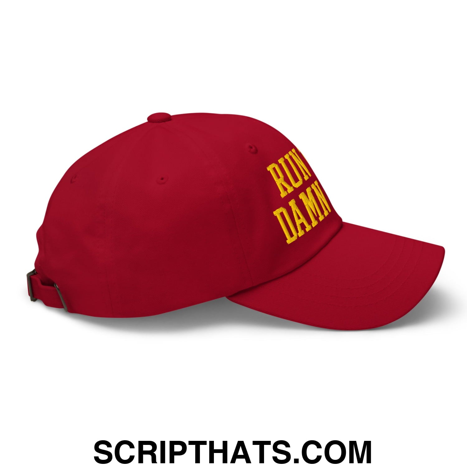 Run The Damn Ball Yellow Embroidered Unstructured Dad Hat Cranberry