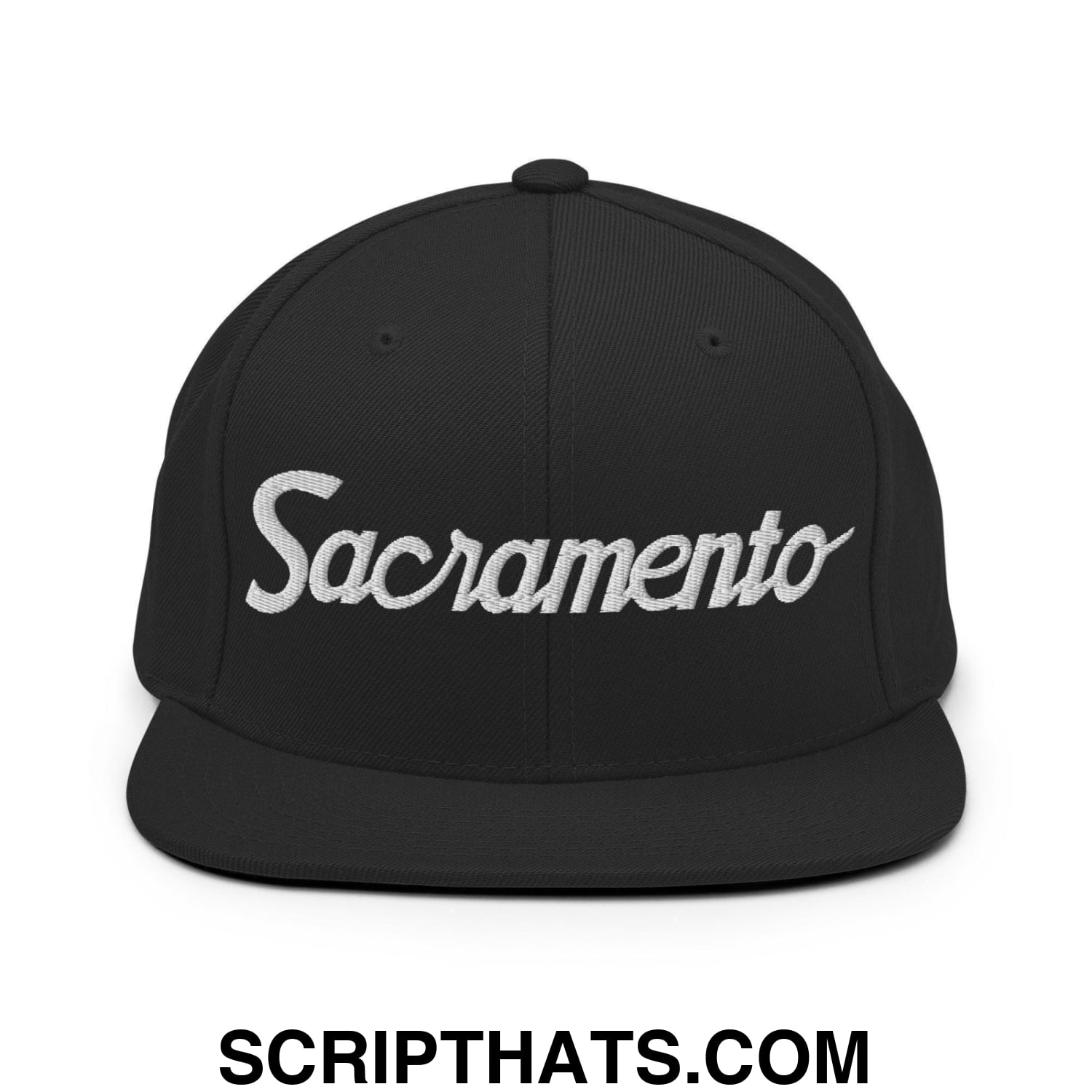 Sacramento Script Snapback Hat Black
