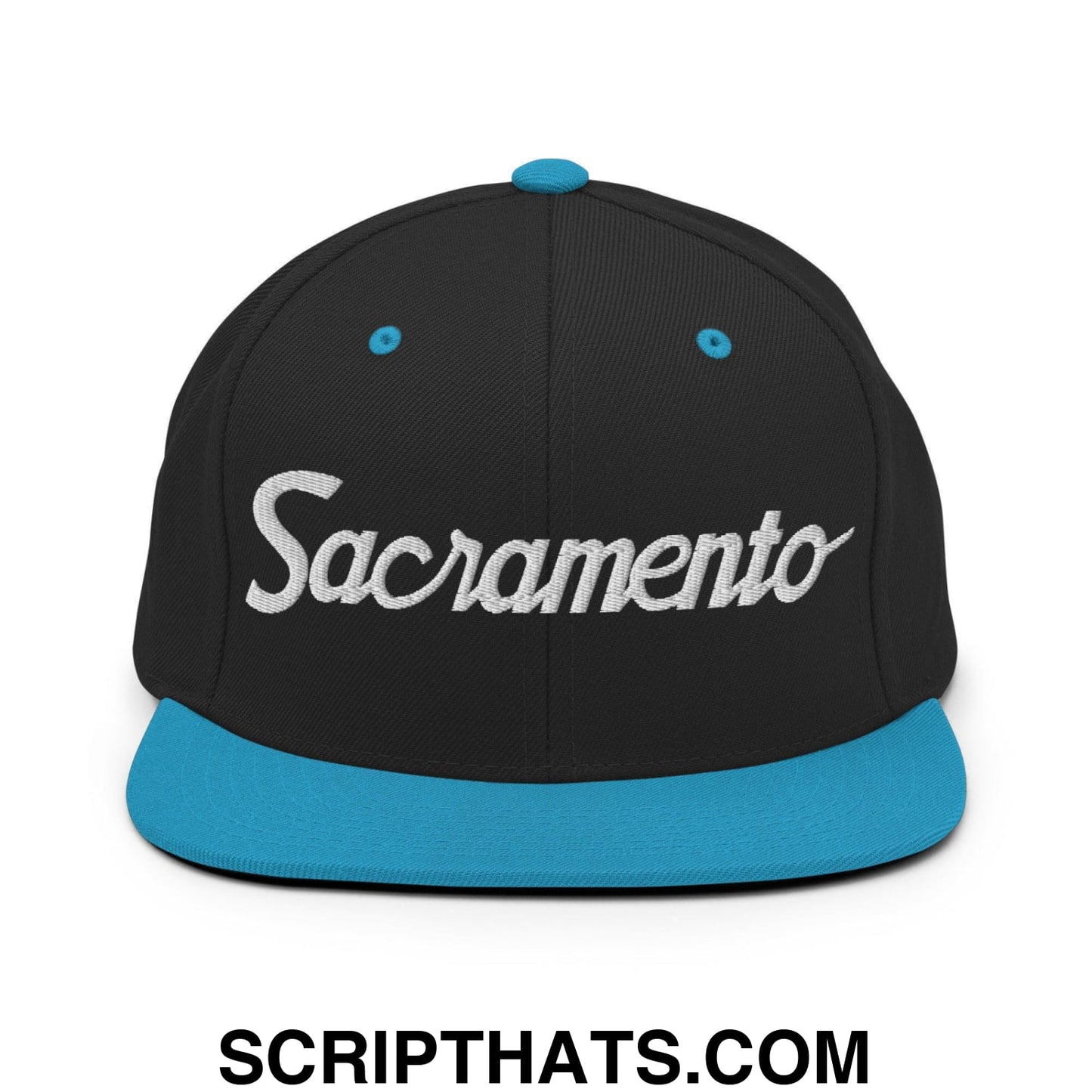 Sacramento Script Snapback Hat Black Teal