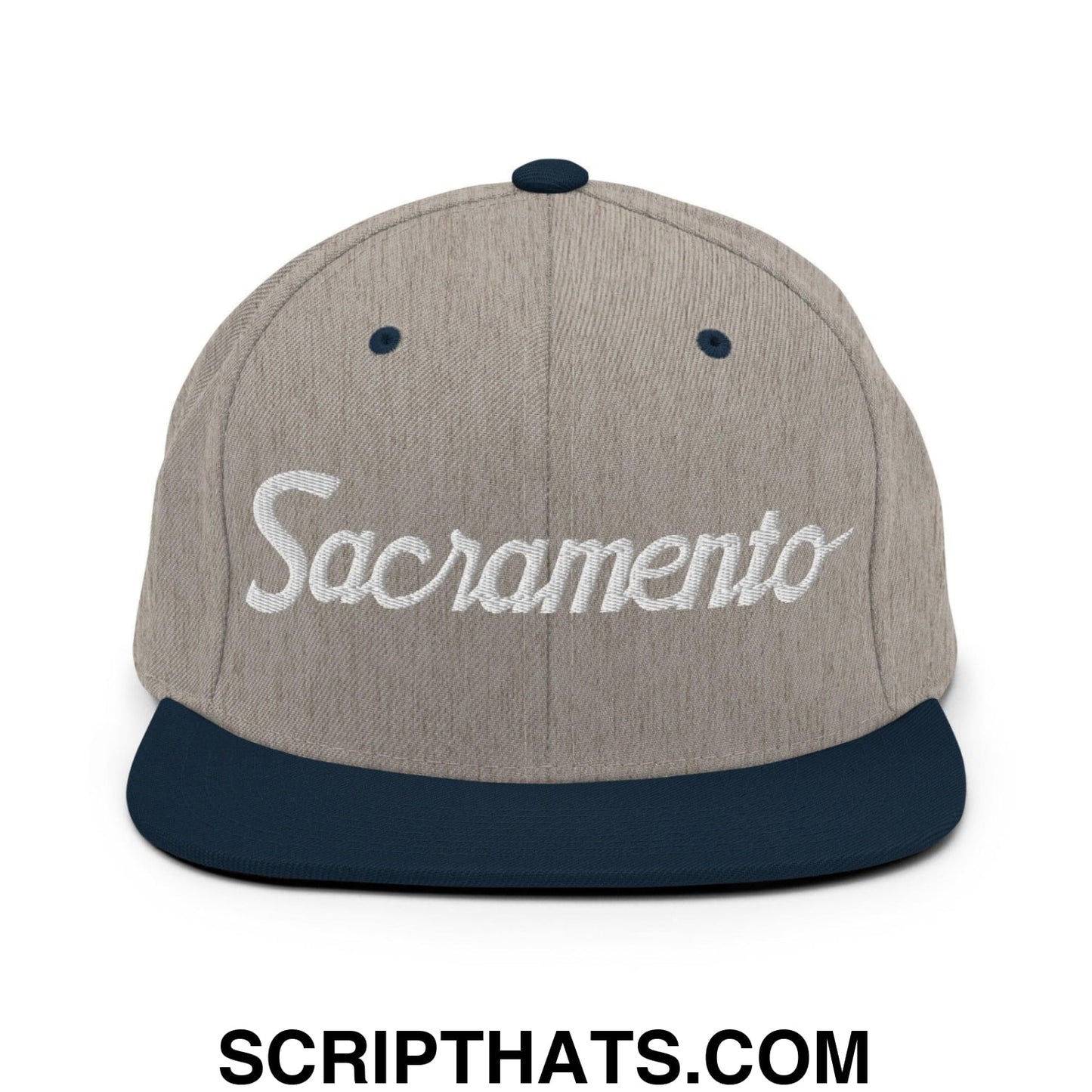 Sacramento Script Snapback Hat Heather Grey Navy