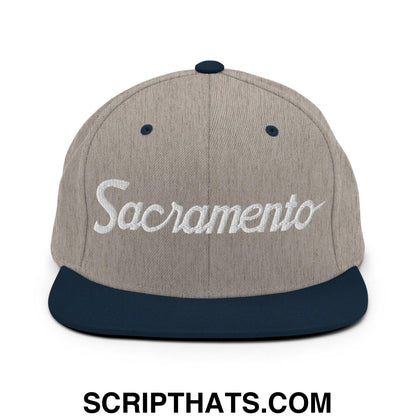 Sacramento Script Snapback Hat Heather Grey Navy