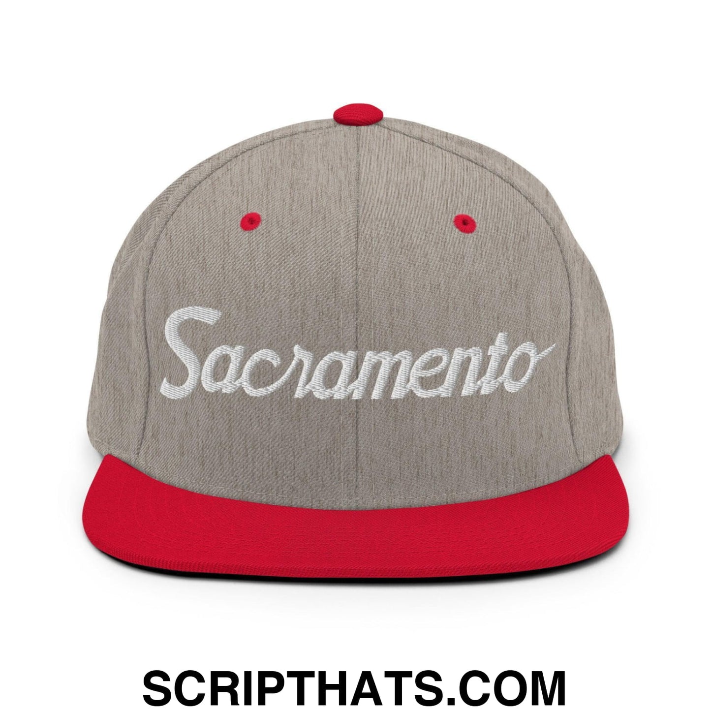 Sacramento Script Snapback Hat Heather Grey Red