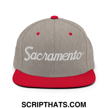 Sacramento Script Snapback Hat Heather Grey Red