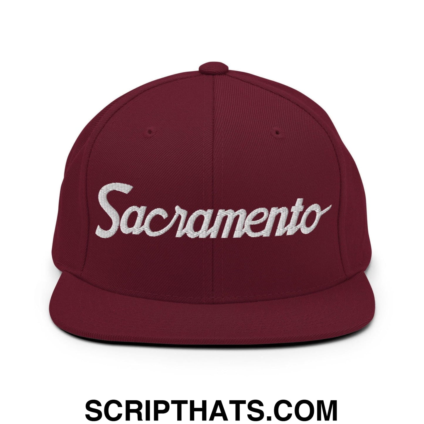 Sacramento Script Snapback Hat Maroon