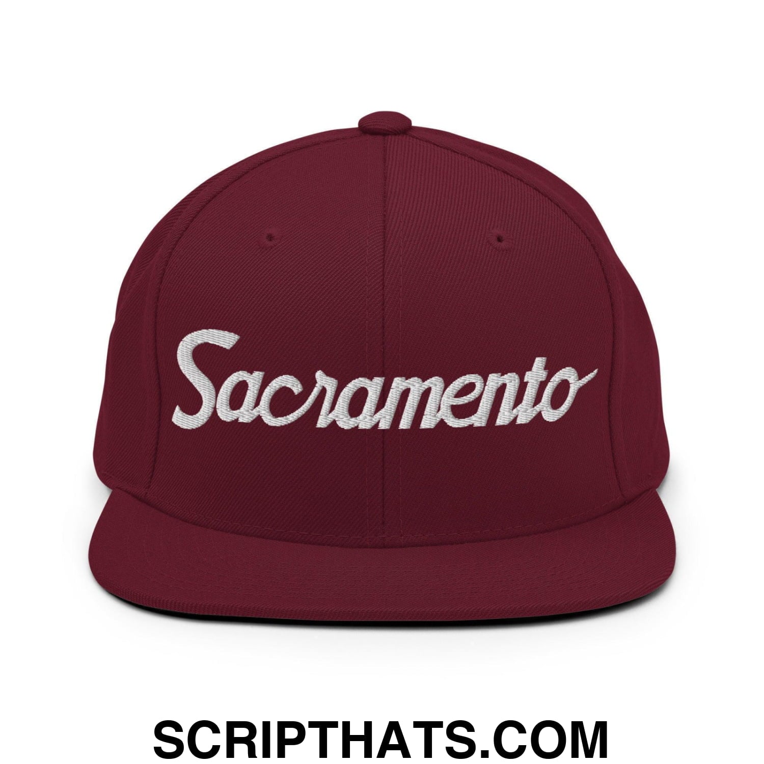 Sacramento Script Snapback Hat Maroon