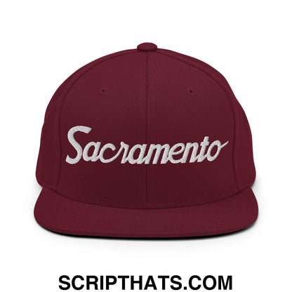 Sacramento Script Snapback Hat Maroon
