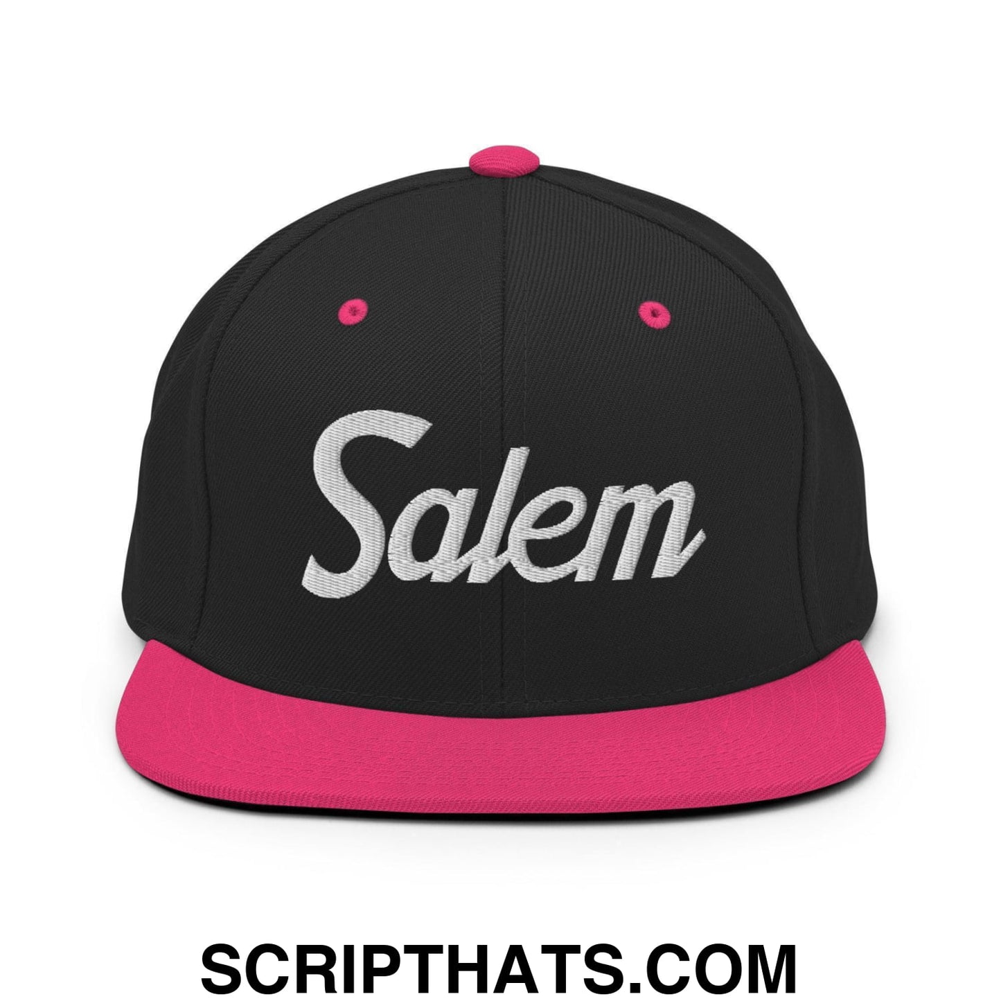 Salem Script Snapback Hat Black Neon Pink