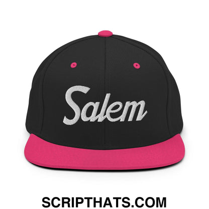 Salem Script Snapback Hat Black Neon Pink