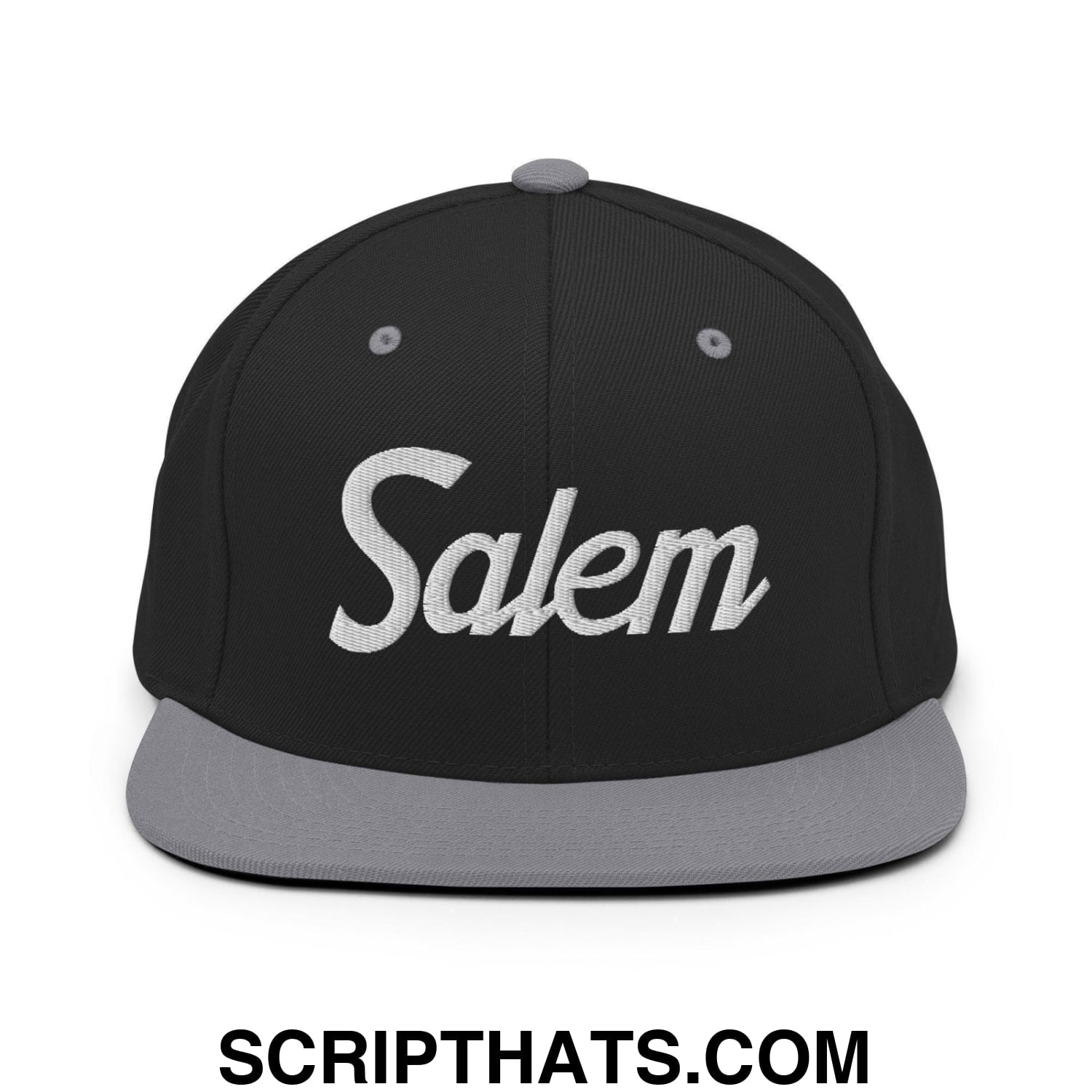 Salem Script Snapback Hat Black Silver
