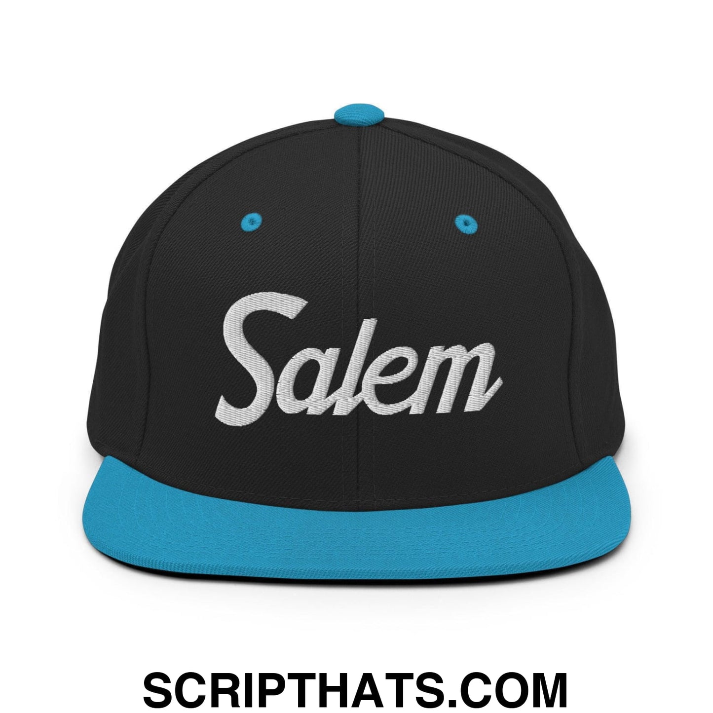 Salem Script Snapback Hat Black Teal