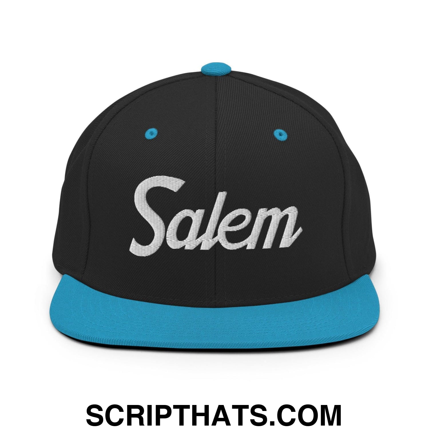 Salem Script Snapback Hat Black Teal
