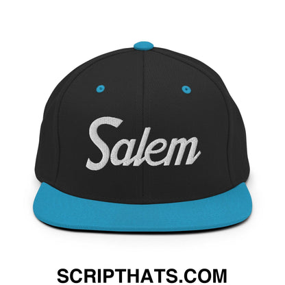 Salem Script Snapback Hat Black Teal