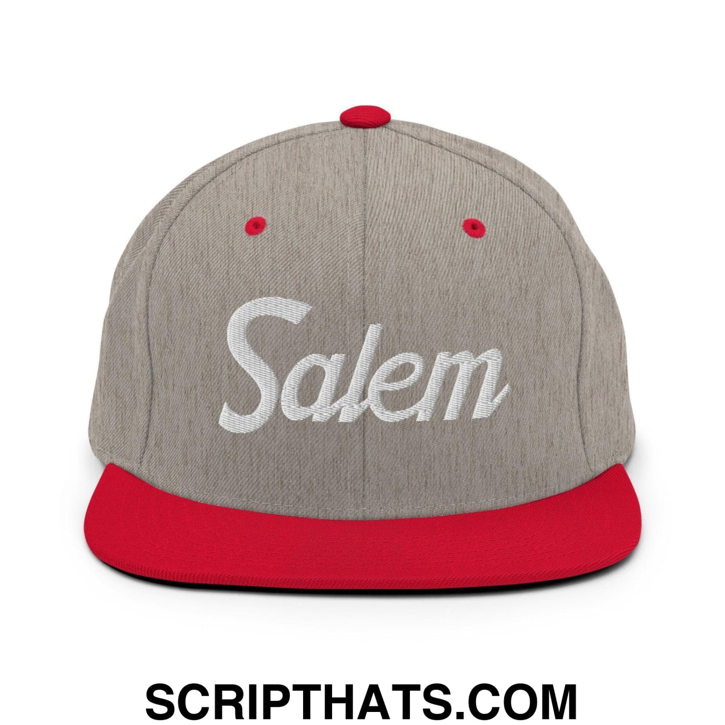 Salem Script Snapback Hat Heather Grey Red