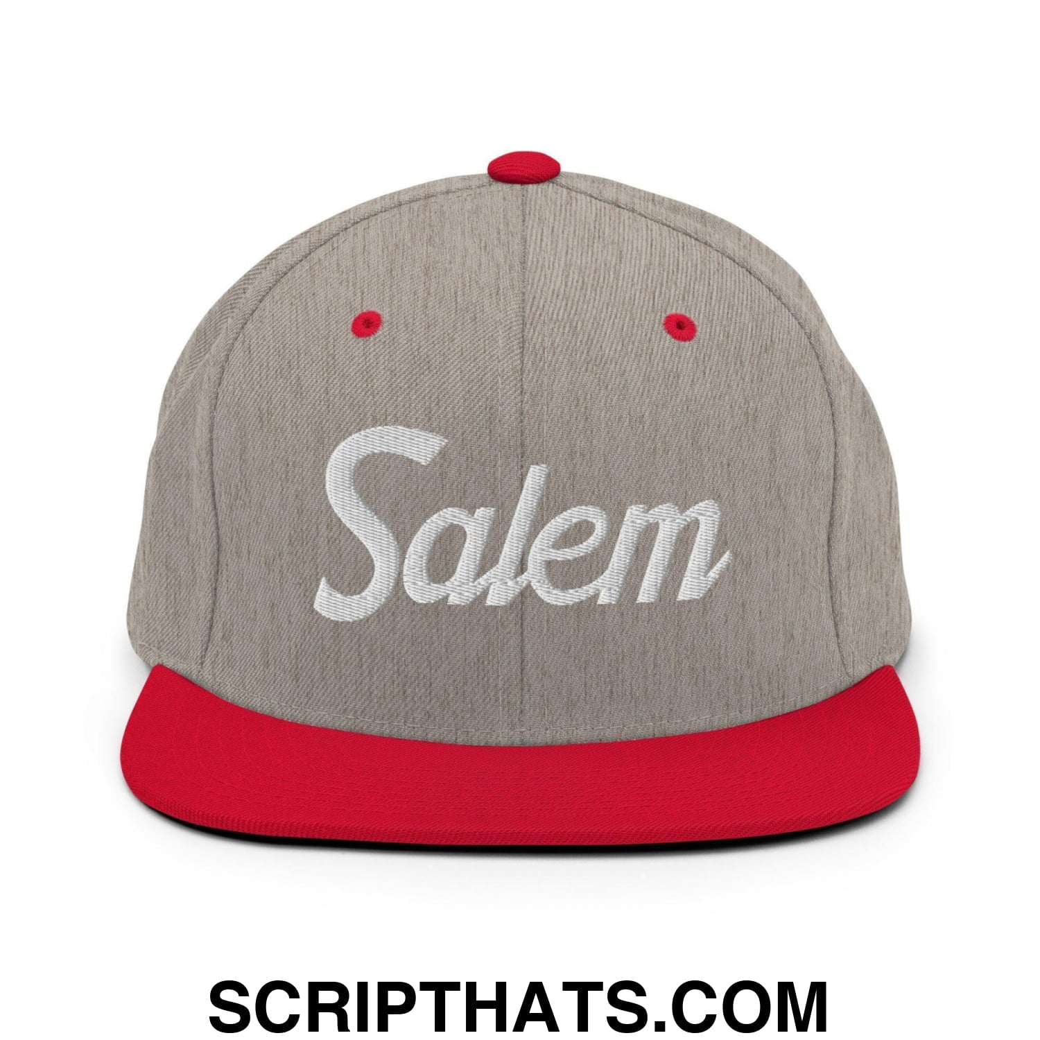 Salem Script Snapback Hat Heather Grey Red