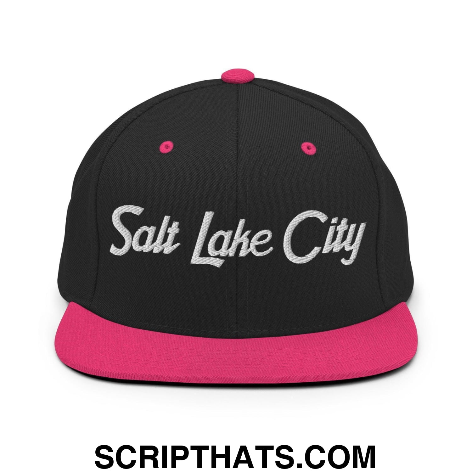 Salt Lake City Script Snapback Hat Black Neon Pink