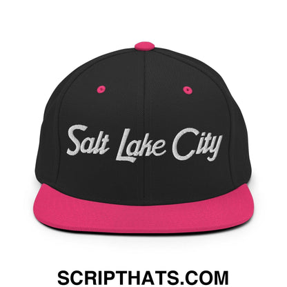 Salt Lake City Script Snapback Hat Black Neon Pink