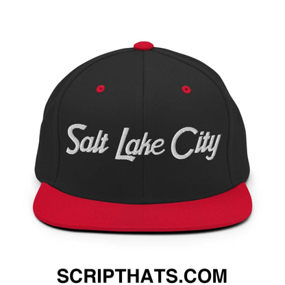 Salt Lake City Script Snapback Hat Black Red