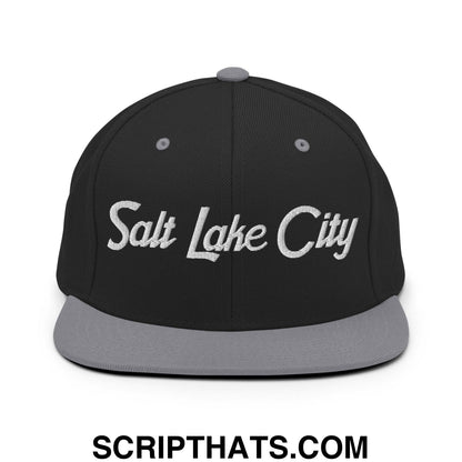 Salt Lake City Script Snapback Hat Black Silver