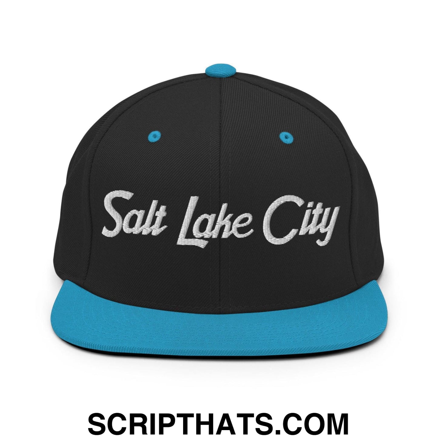 Salt Lake City Script Snapback Hat Black Teal