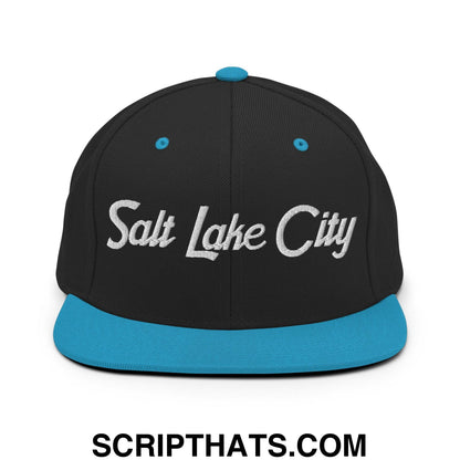 Salt Lake City Script Snapback Hat Black Teal