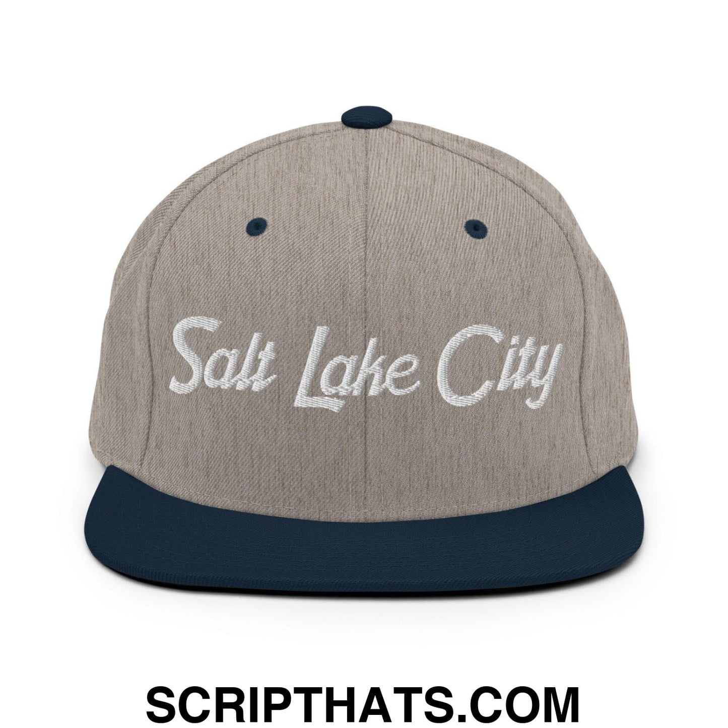 Salt Lake City Script Snapback Hat Heather Grey Navy