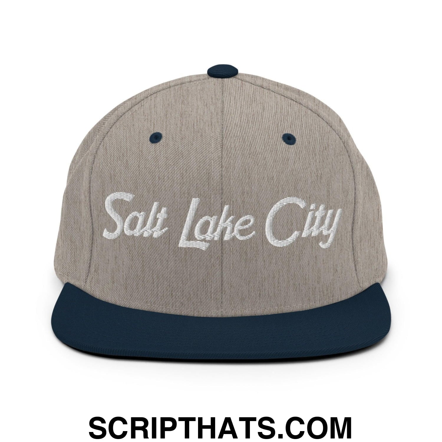 Salt Lake City Script Snapback Hat Heather Grey Navy