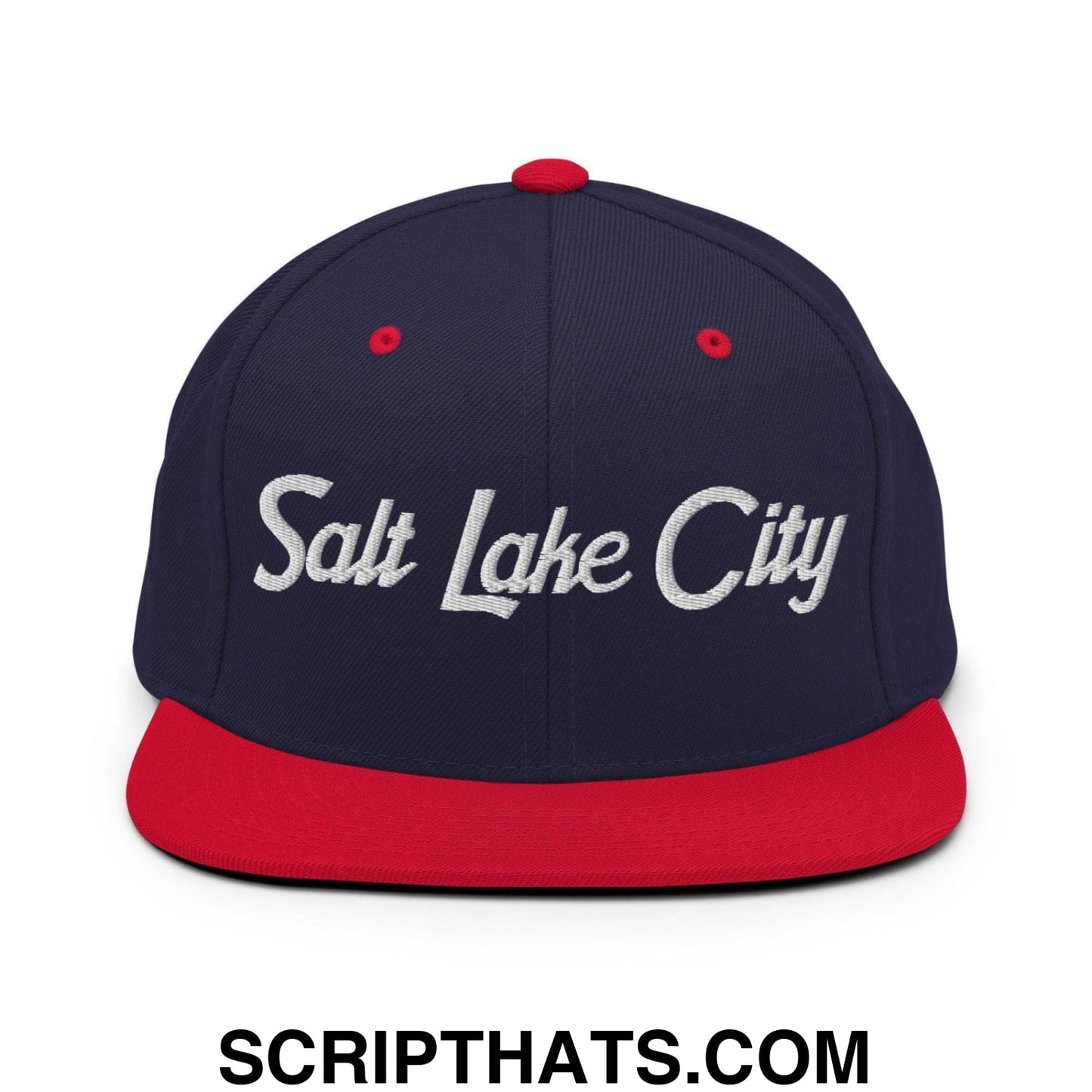 Salt Lake City Script Snapback Hat Navy Red