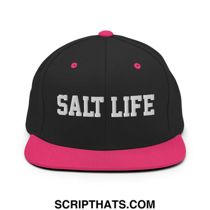 Salt Life Embroidered Flat Bill Brim Snapback Hat Black Neon Pink