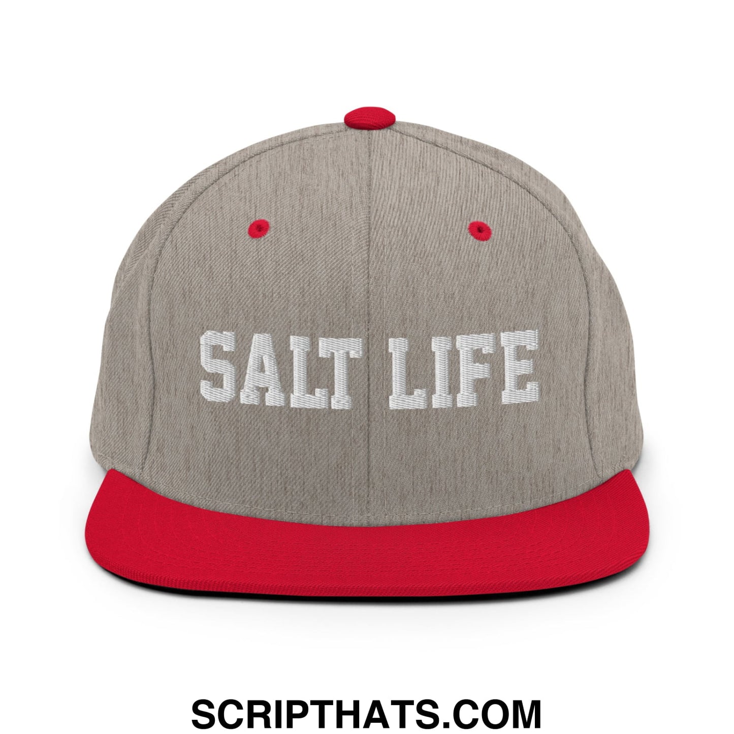 Salt Life Embroidered Flat Bill Brim Snapback Hat Heather Grey Red