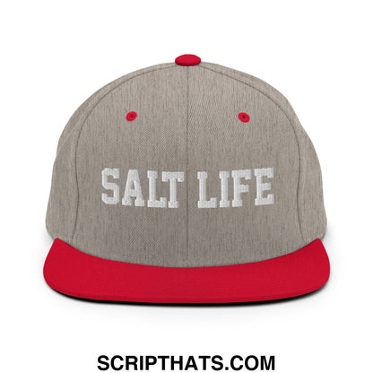 Salt Life Embroidered Flat Bill Brim Snapback Hat Heather Grey Red