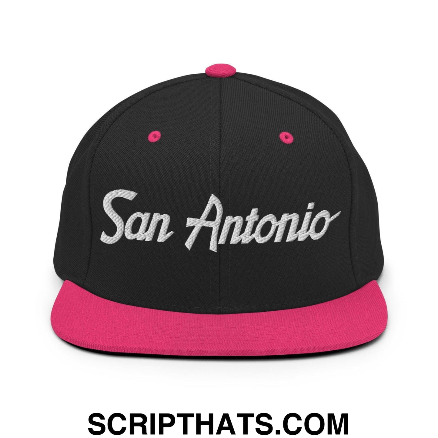 San Antonio Script Snapback Hat Black Neon Pink