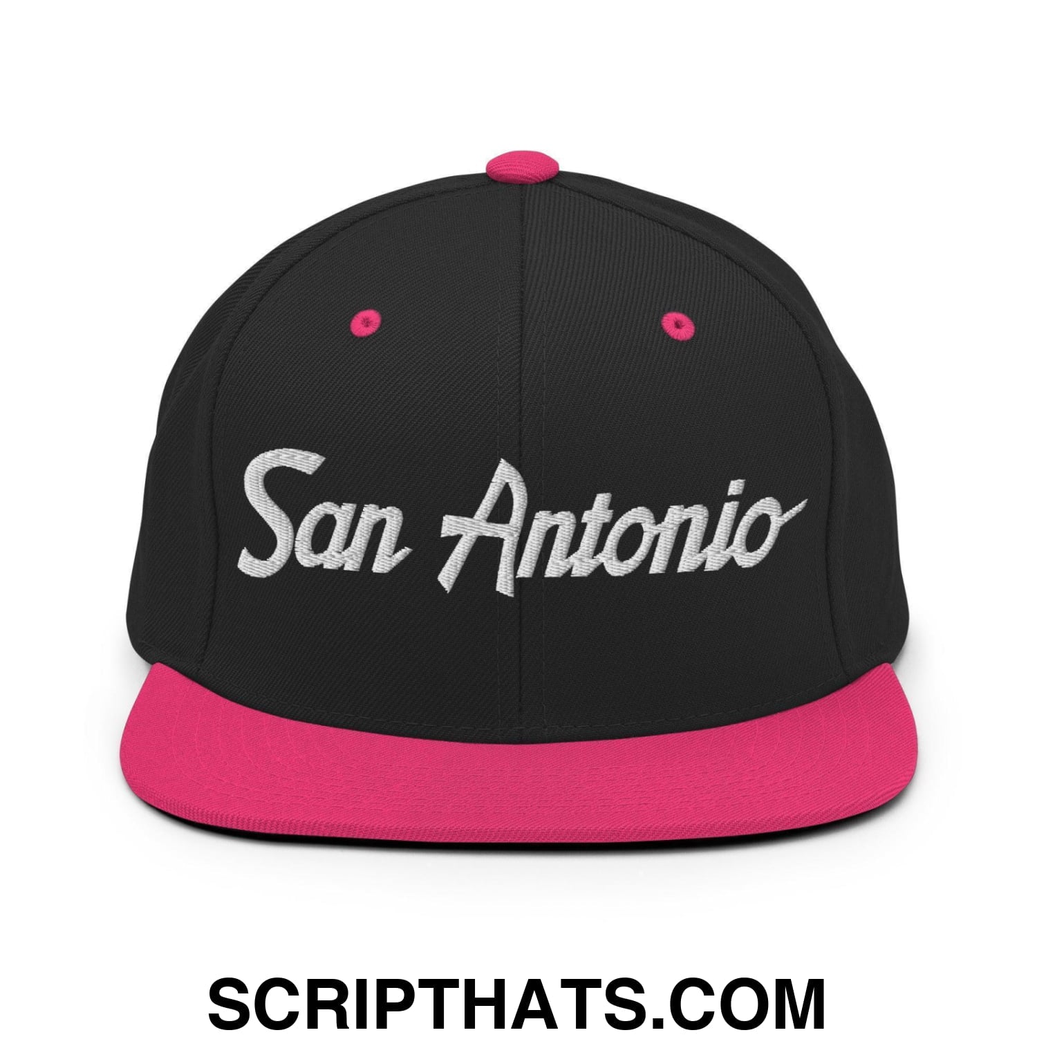 San Antonio Script Snapback Hat Black Neon Pink