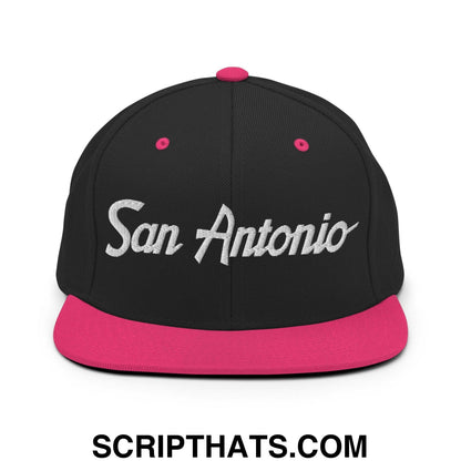 San Antonio Script Snapback Hat Black Neon Pink