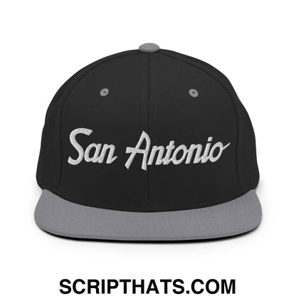 San Antonio Script Snapback Hat Black Silver