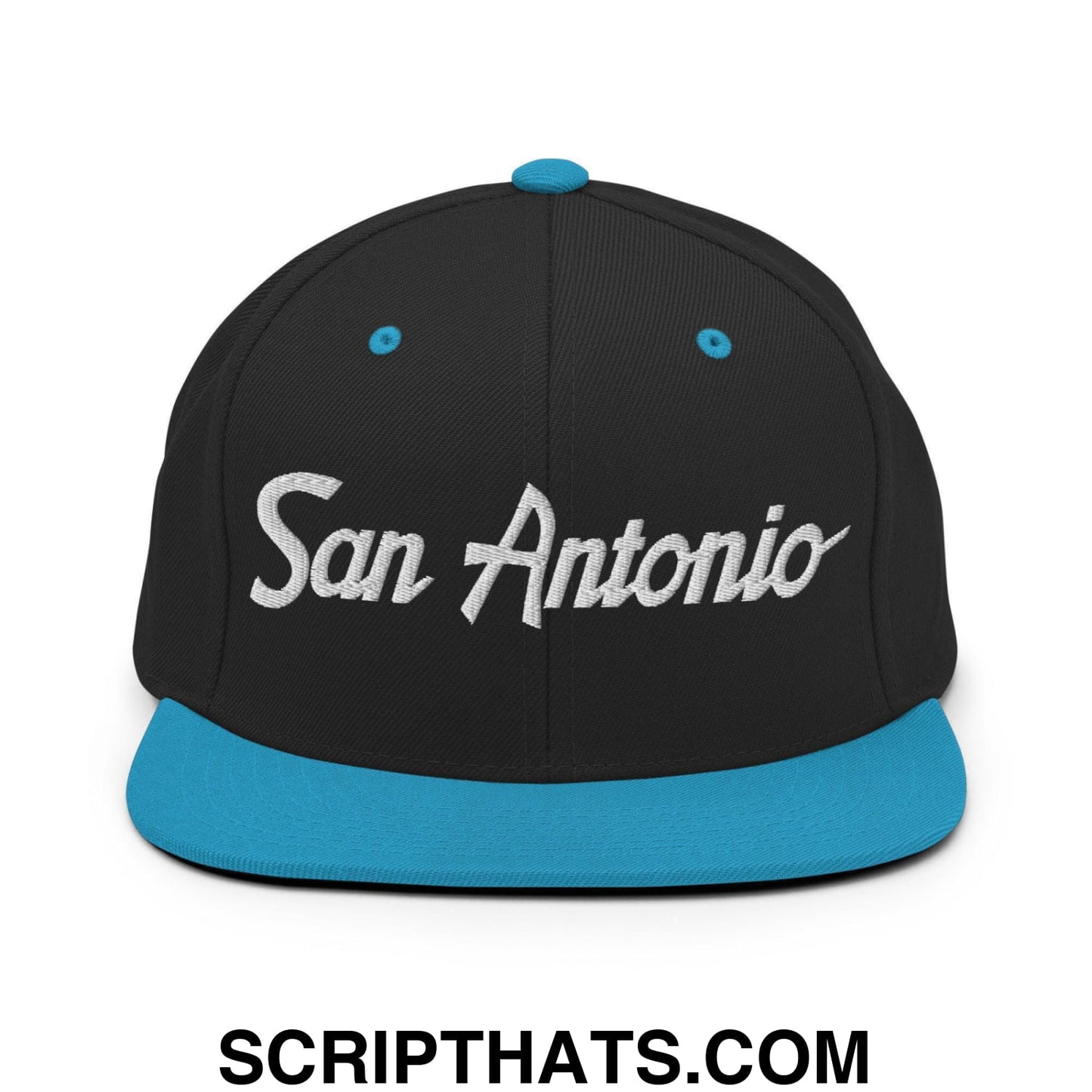 San Antonio Script Snapback Hat Black Teal