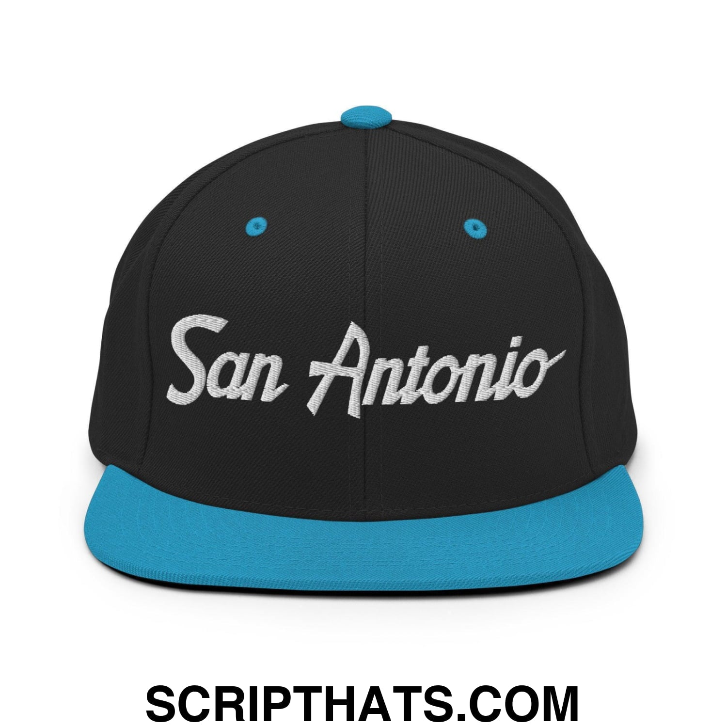 San Antonio Script Snapback Hat Black Teal
