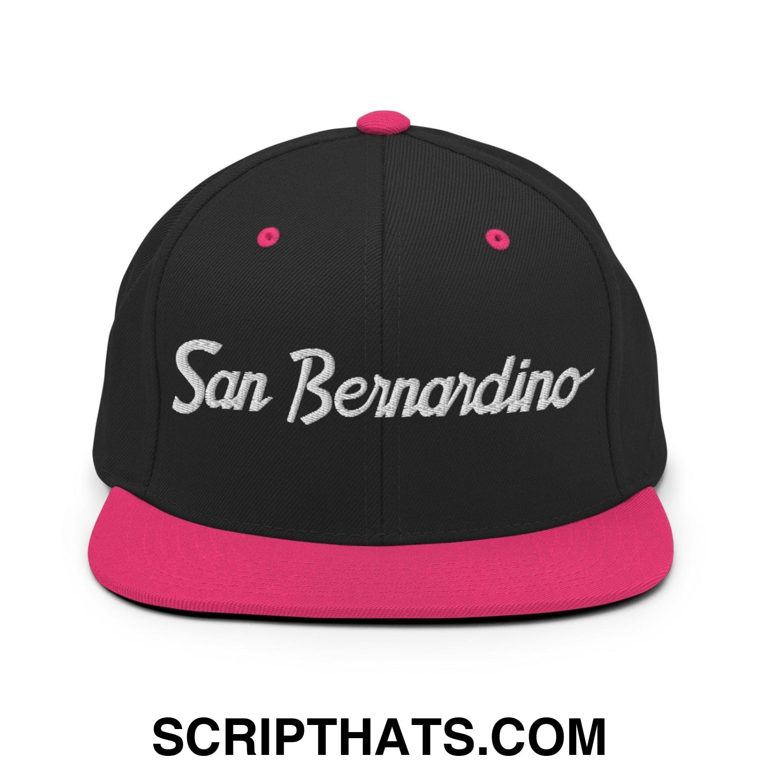 San Bernardino Script Snapback Hat Black Neon Pink