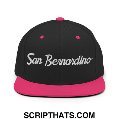 San Bernardino Script Snapback Hat Black Neon Pink