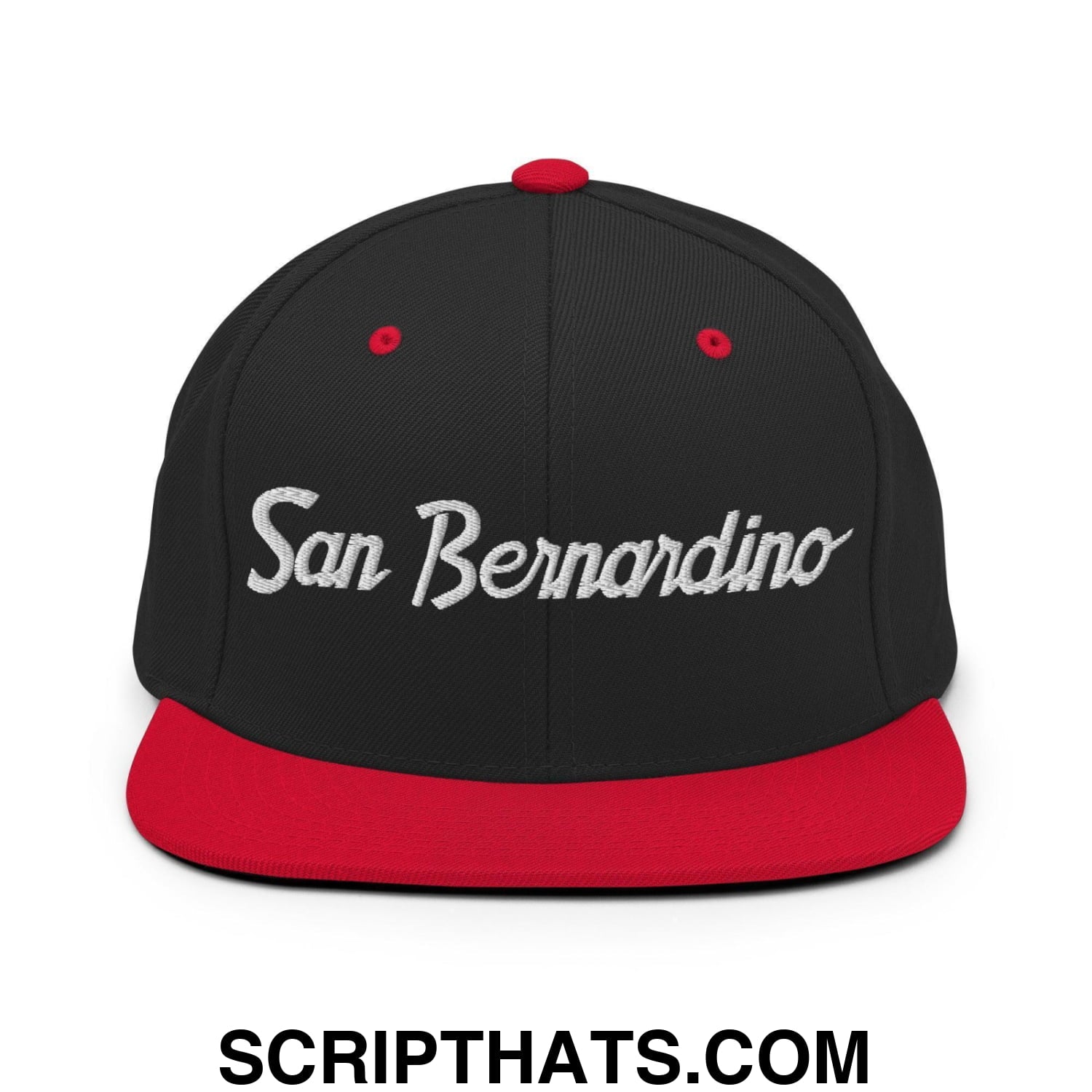 San Bernardino Script Snapback Hat Black Red