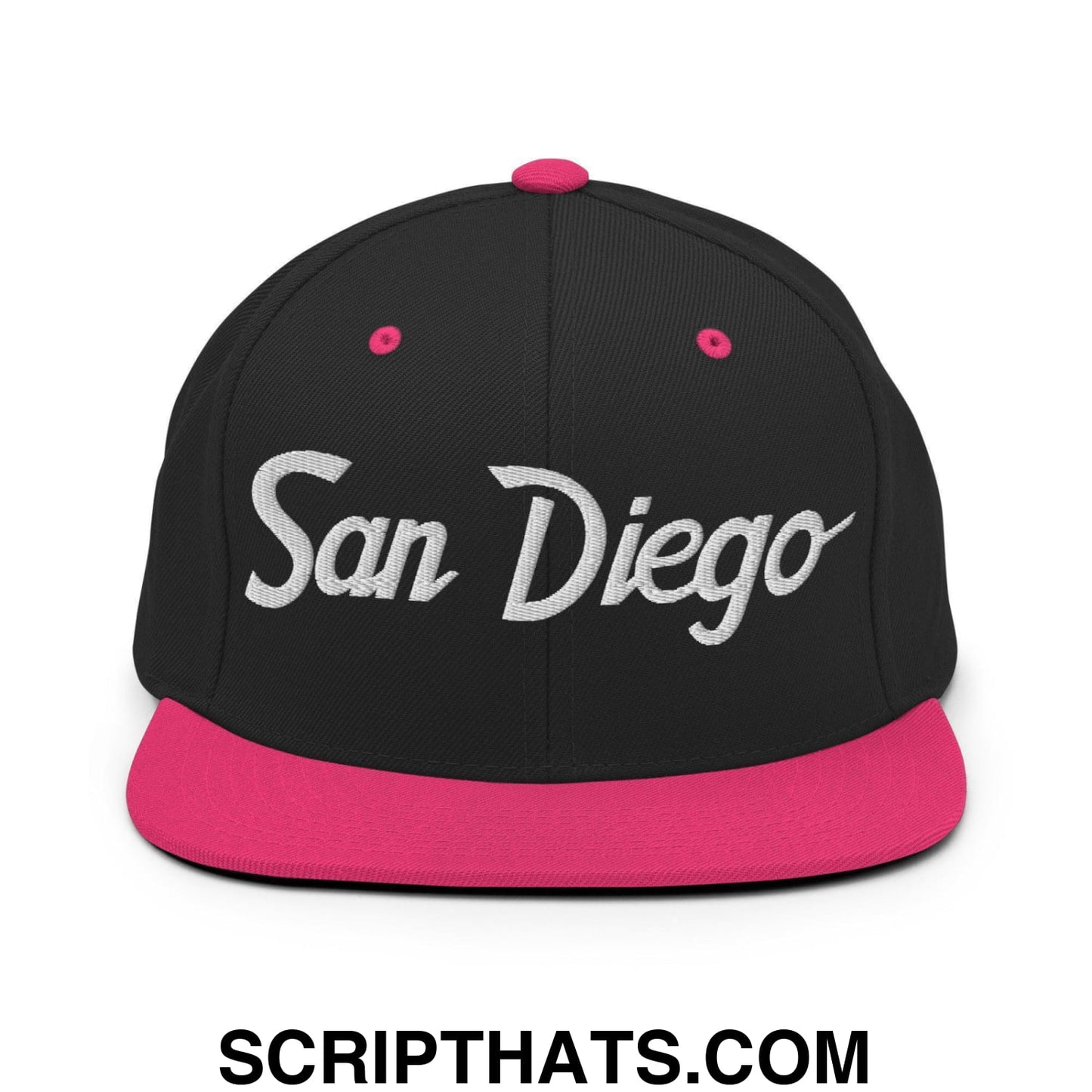 San Diego Script Snapback Hat Black Neon Pink