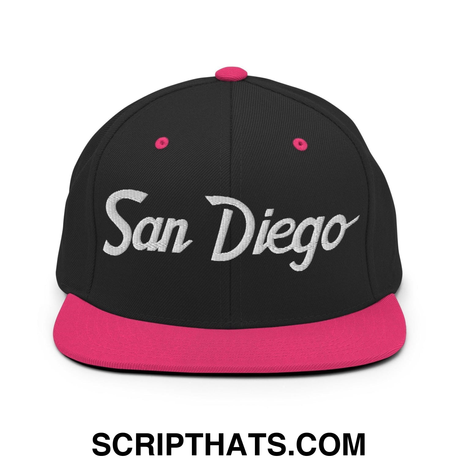 San Diego Script Snapback Hat Black Neon Pink