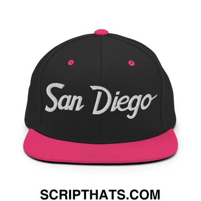 San Diego Script Snapback Hat Black Neon Pink