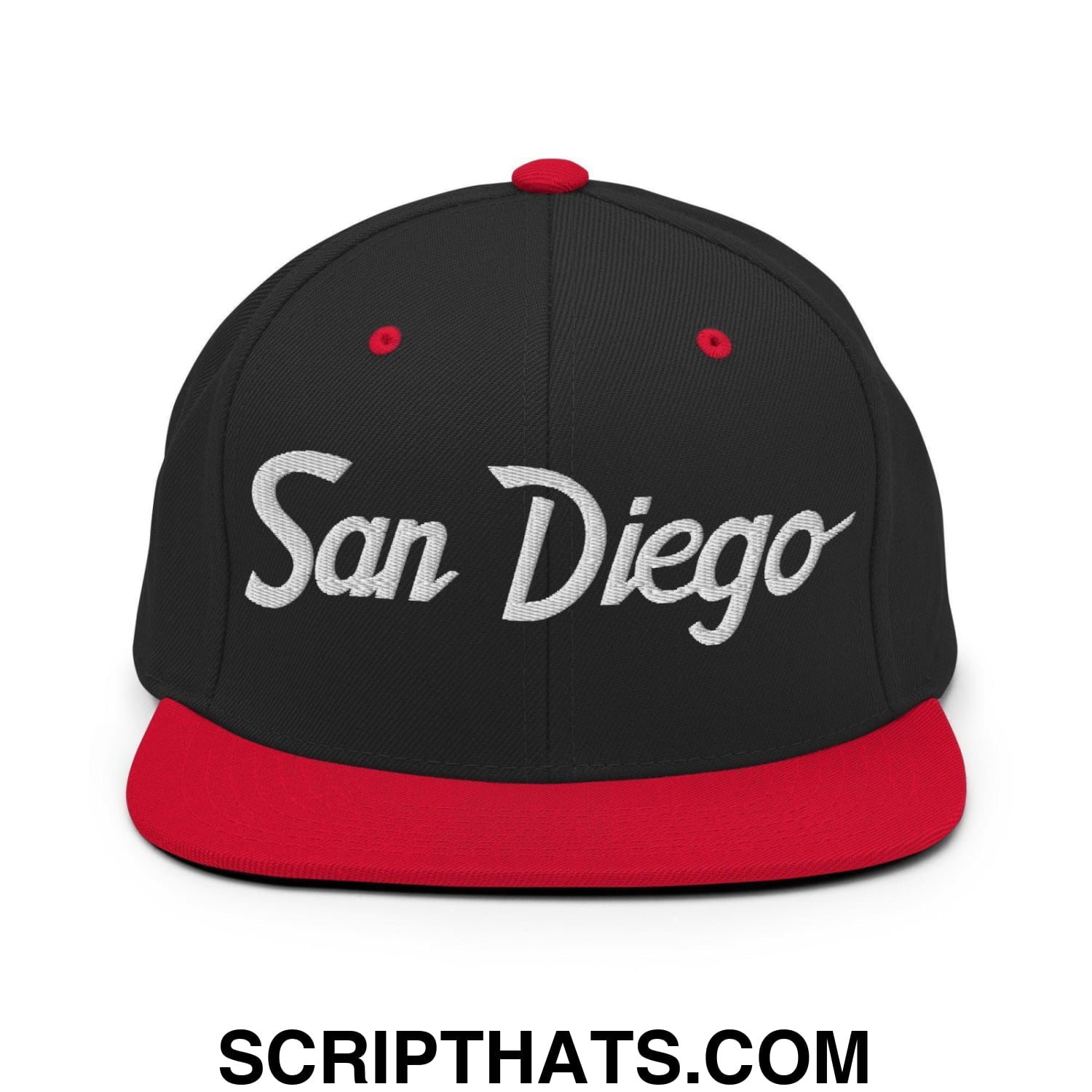 San Diego Script Snapback Hat Black Red