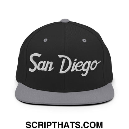 San Diego Script Snapback Hat Black Silver