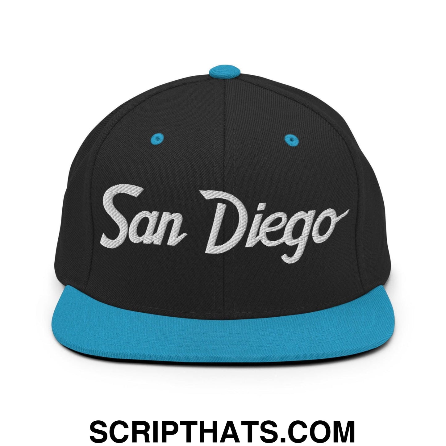 San Diego Script Snapback Hat Black Teal