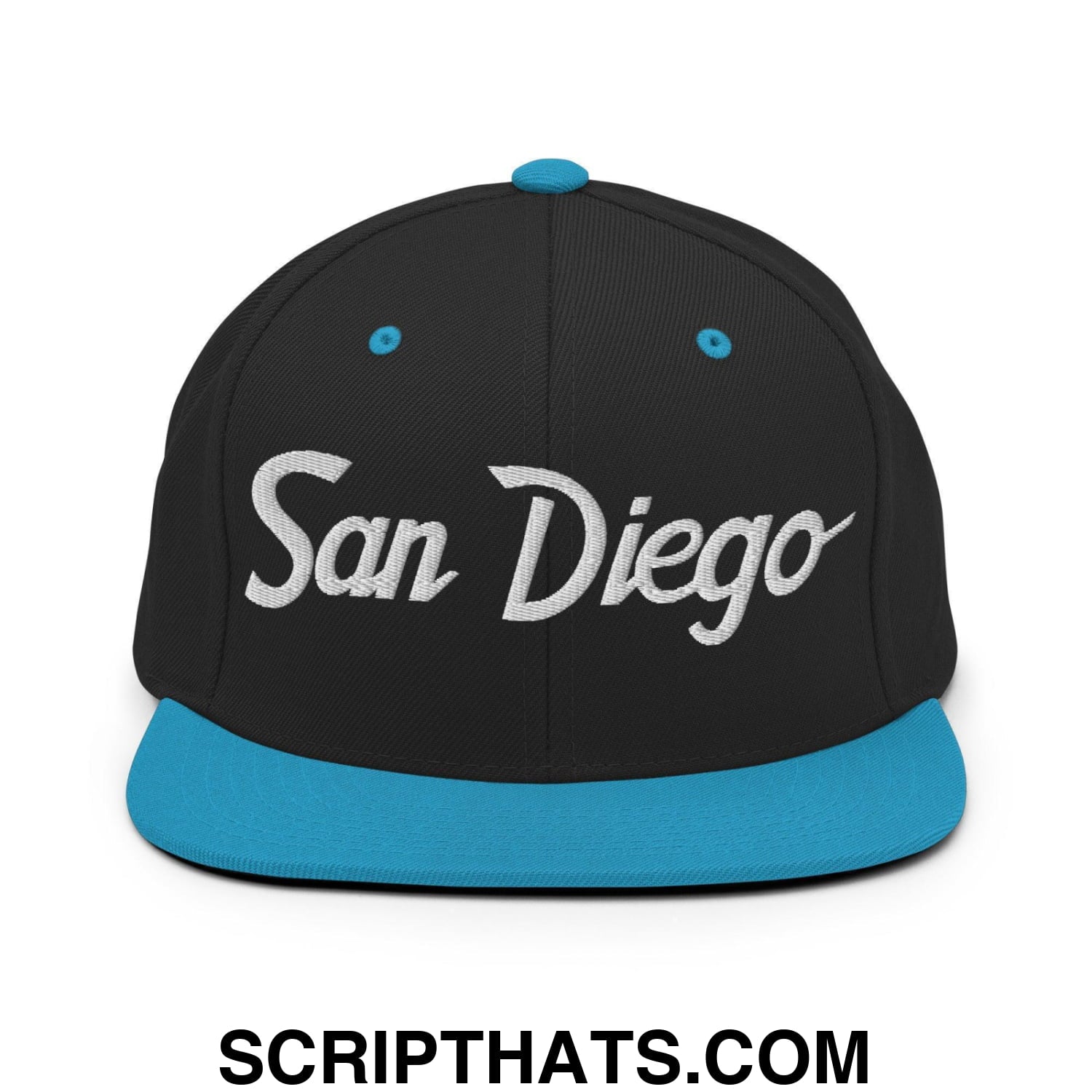 San Diego Script Snapback Hat Black Teal