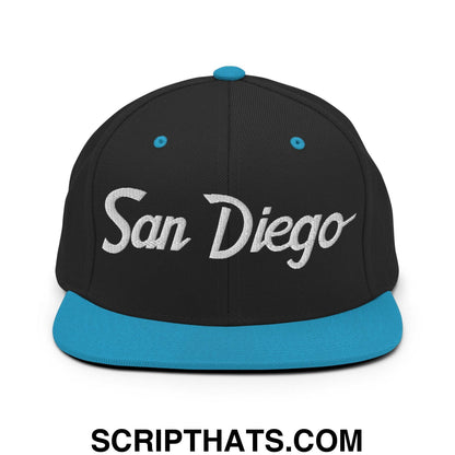 San Diego Script Snapback Hat Black Teal