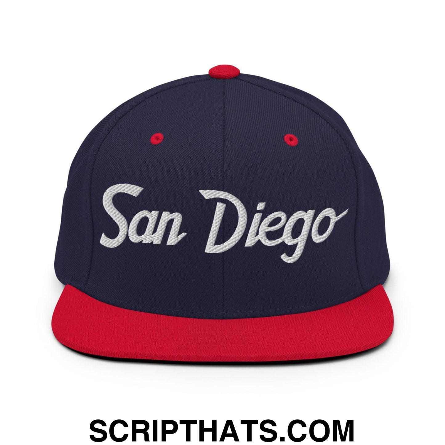 San Diego Script Snapback Hat Navy Red